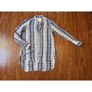 Frank & Eileen Grayson Plaid Cotton Button Up Long Sleeve High Low Shirt Women L